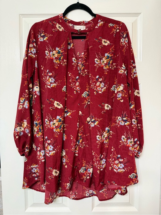 Altar'd State Dresses & Skirts - Altar'd State Burgundy Floral Long-Sleeve Tunic Dress